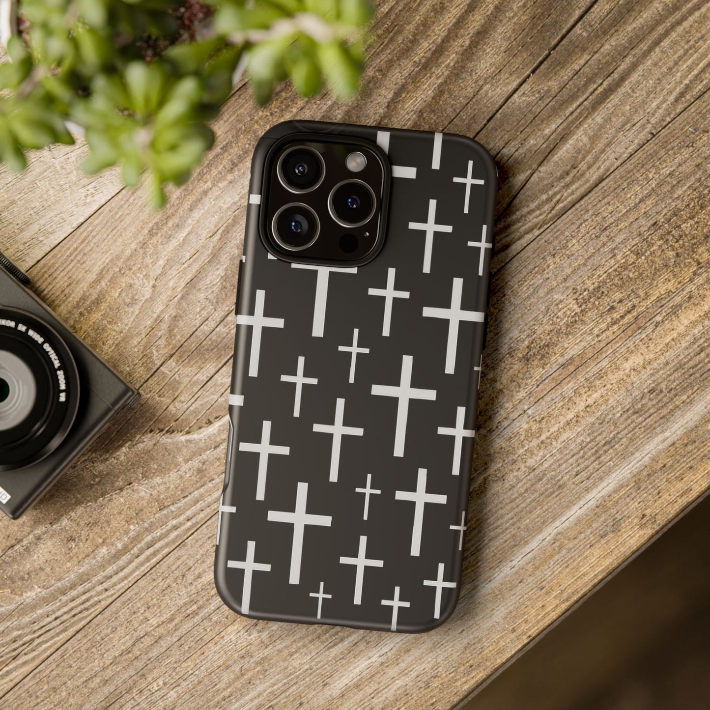 Black Cross Pattern Tough Phone Case | Durable Protection